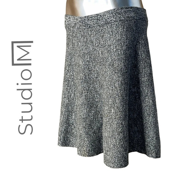 🛍️3/$40 Studio M Knit  Circle Skirt Taupe Black Pull On Skirt w Waistband Medium - Picture 3 of 5